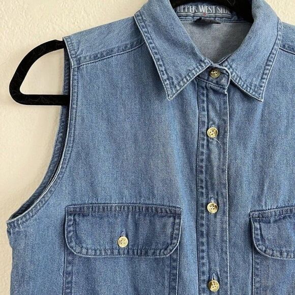 Upper West Side Womens Western Grunge Denim Button Up Sleeveless Blouse Small - Picture 10 of 10